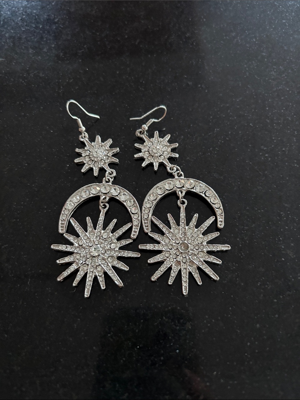 Source Unknown Silver-Tone Crystal Sun & Moon Dangle Earrings